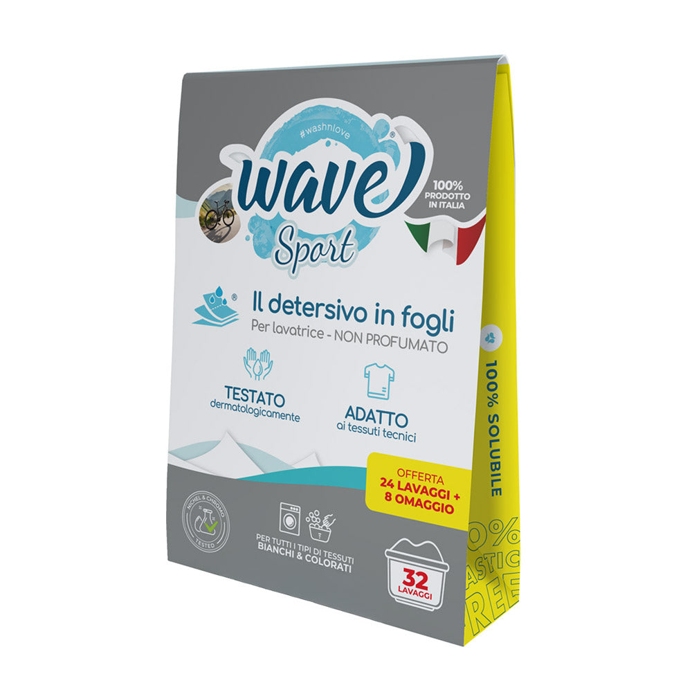 Wave Sport концентрирани ленти за пране AmorLife | Перилен препрарат за спортни и синтетични дрехи | Перилни кърпички за цветно и бяло пране | Натурални кърпички за пране | Laundry detergent sheets | AmorLife | Wave Washing | Made in Italy