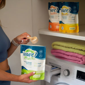 Как да използваме Wave Carbonato еко обезмаслител, натриев карбонат, Wave Acido Citrico еко омекотител за тъкани с лимонена киселина, Wave Percarbonato еко препарат срещу петна с натриев перкарбонат | AmorLife | Wave Washing | Made in Italy